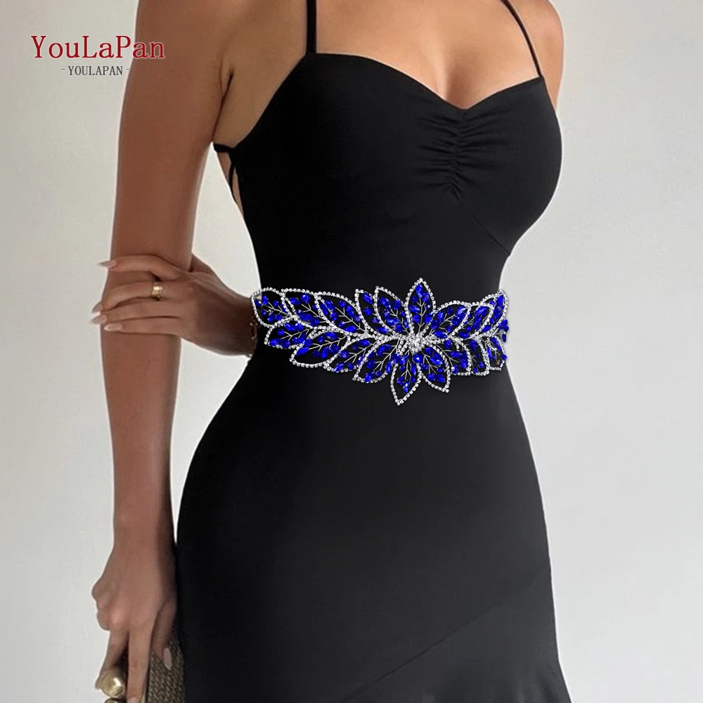 YouLaPan Bridal Wedding Dress Belt Blue Color Rhinestone Handmade Women Waist Flower Belt For Bridesmaid Sash Belt SH803 image 4