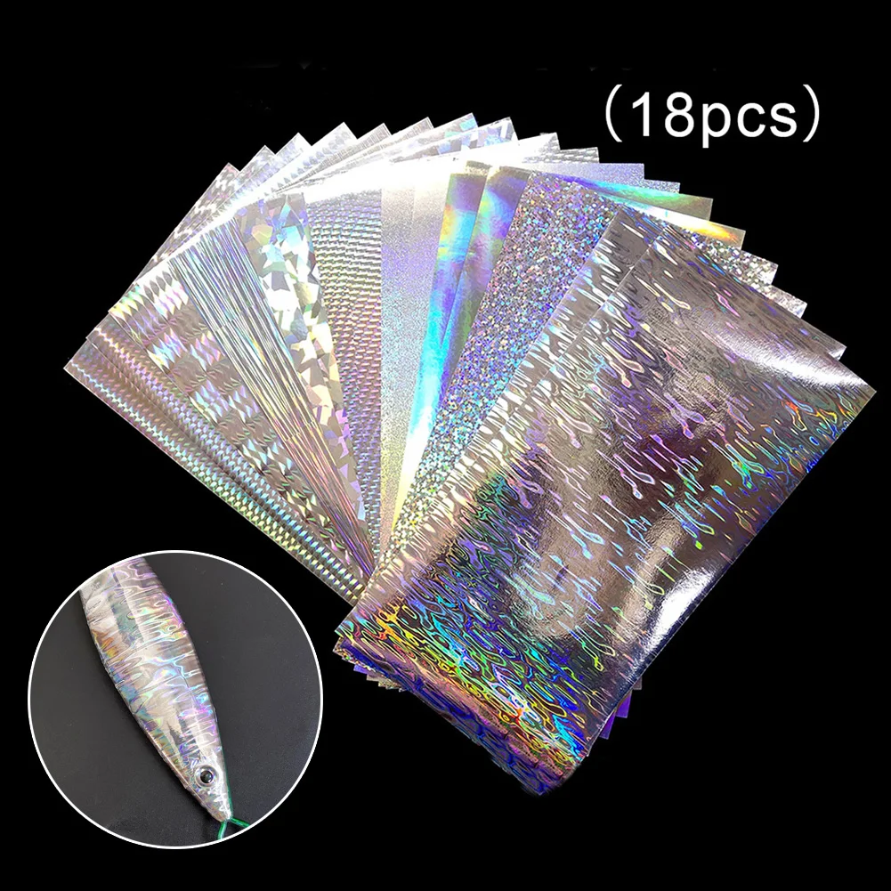 18PC Fish Scale Lure Tapes 20x10cm Flasher Dodger Baits Lure Making Fly Reflective Holographic Fishing Sticker For DIY Fish Skin