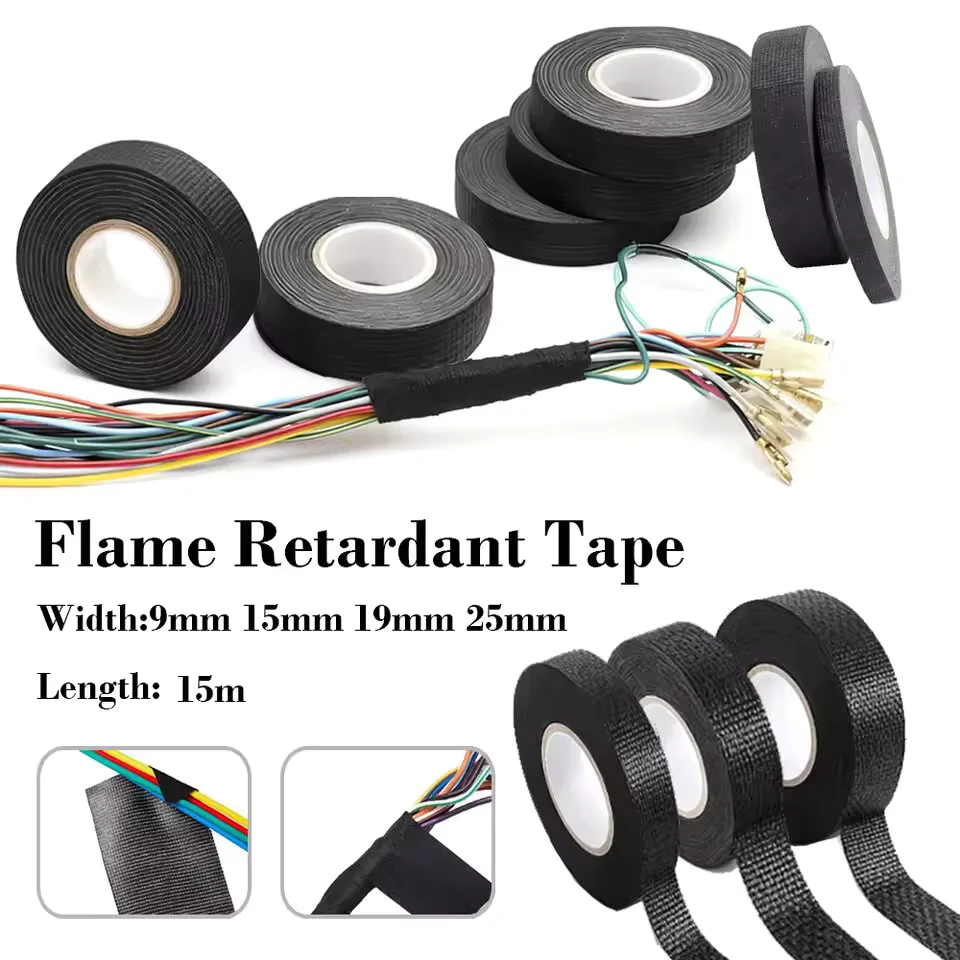 1/3/5pcs 15 Meter Heat-resistant Flame Retardant Tape Coroplast Adhesive Cloth Tape For Car Cable Harness Wiring Loom Protection