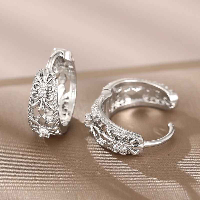 HuitanTrendy النساء هوب أقراط الجوف خارج تصميم حفل زفاف مجوهرات أنيقة فضية اللون/الذهب اللون مطعمة تشيكوسلوفاكيا اكسسوارات