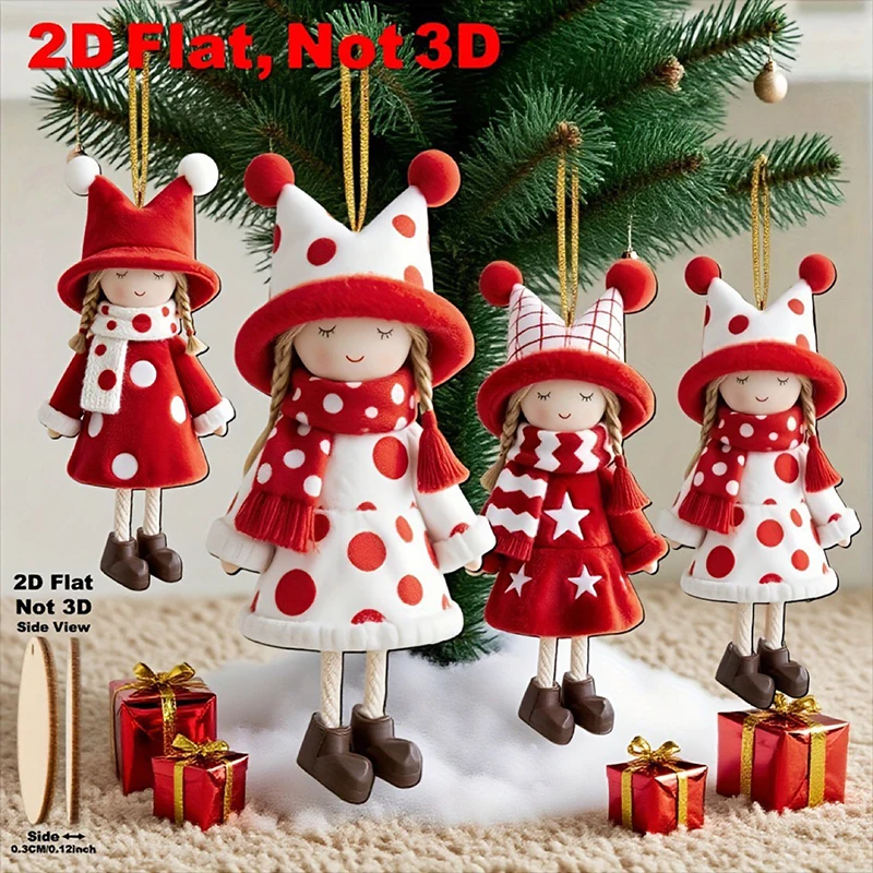 16Pcs Classic Red And White Design High-quality Christmas Girl Doll Decorations For Christmas