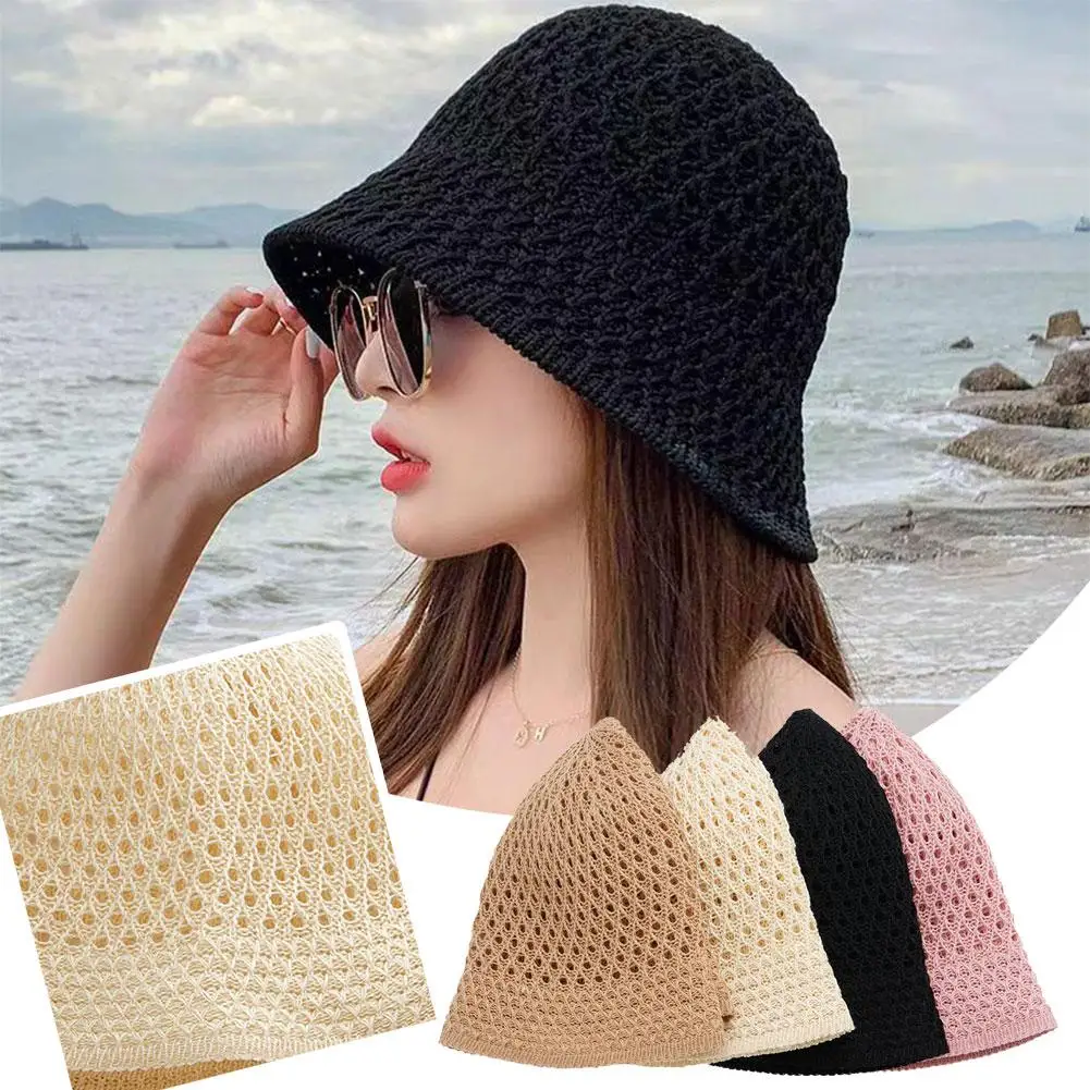 Summer Hollow Fisherman Hat Wide Brim Floppy Women Beach Straw Bucket Hat UV Protection Femme Shade Hat Women Hats