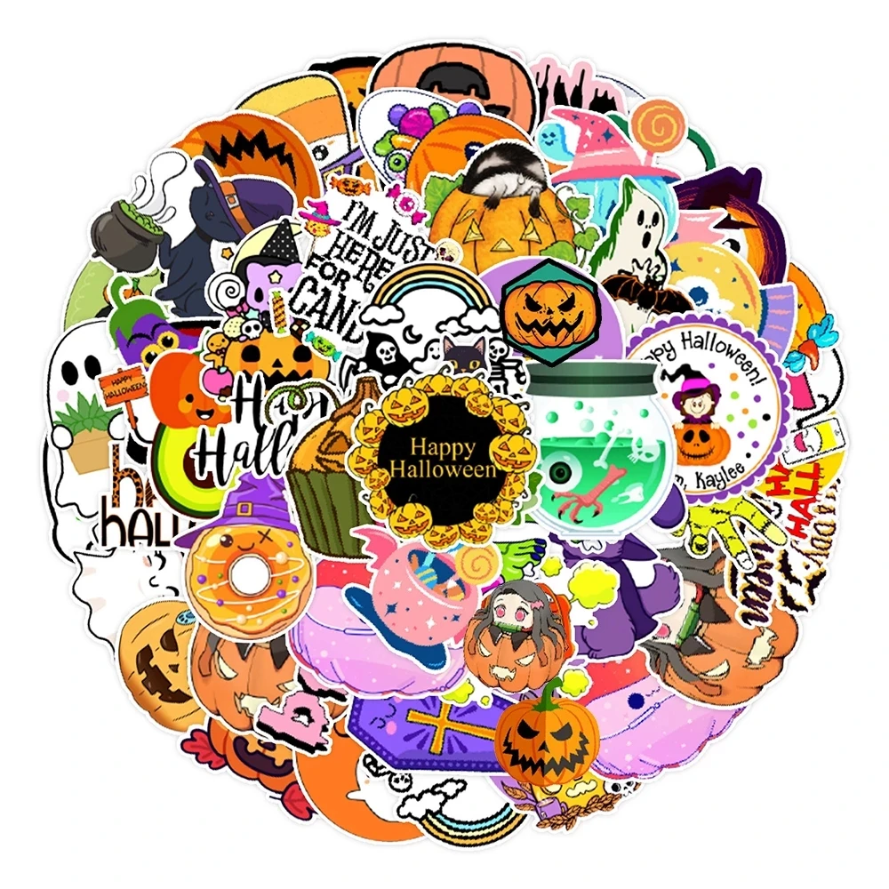 10/30/50PCS Cartoon Halloween Ghost Stickers Decoration Funny Cute Pumpkin Decals Toy For Kids DIY Luggage Laptop Phone Car Bike