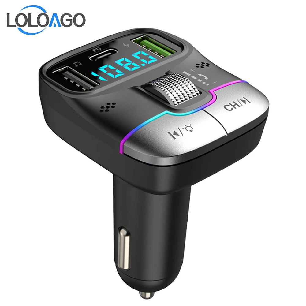 

LOLOAGO FM Transmitter Car MP3 Player 2 Microphones Type C PD 25W Dual USB Fast Charging Car Charger Handsfree Bluetooth Car Kit