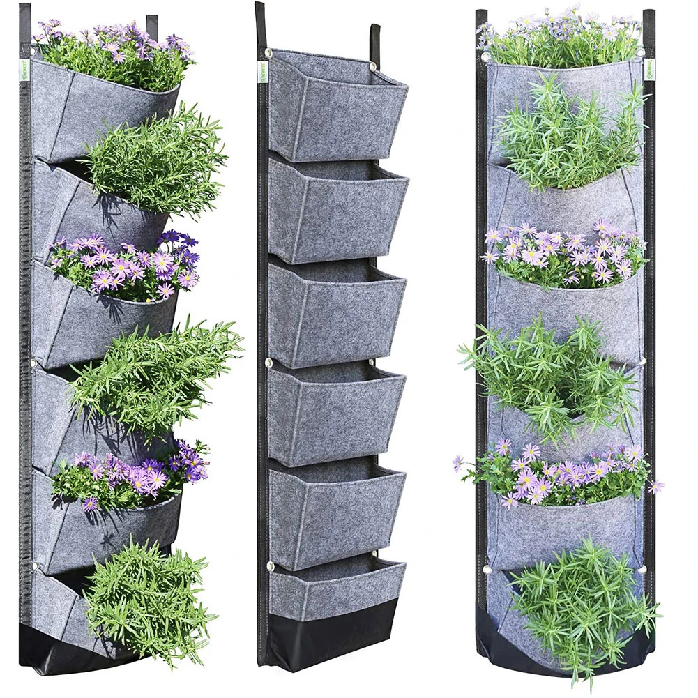 Macetas de flores colgantes de pared, maceta Vertical de fieltro, bolsas de contenedor de cultivo para jardín, campo verde