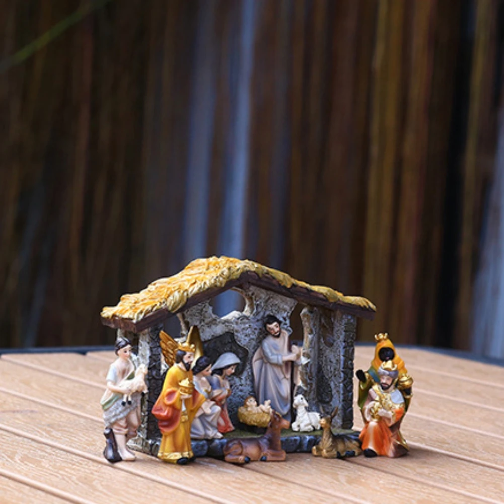 Nativity Manger Group Scene Decoration Gift Box Christmas Gift Resin Crafts Christmas Atmosphere Home Decoration Tabletop Decor