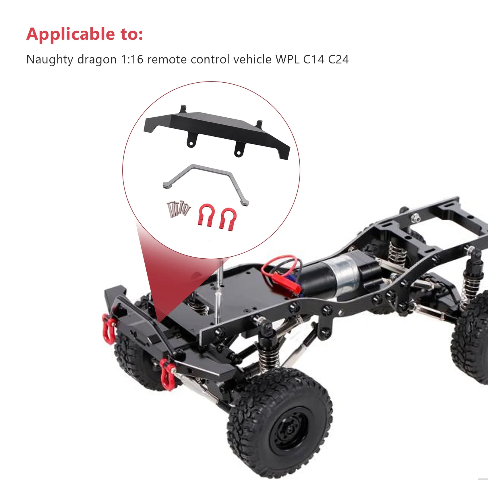 Metalen Voorbumper voor WPL C14 C24 C24-1 1/16 RC Auto 4X4 Truck & Crawler Upgrade Onderdelen Accessoires, Zwart