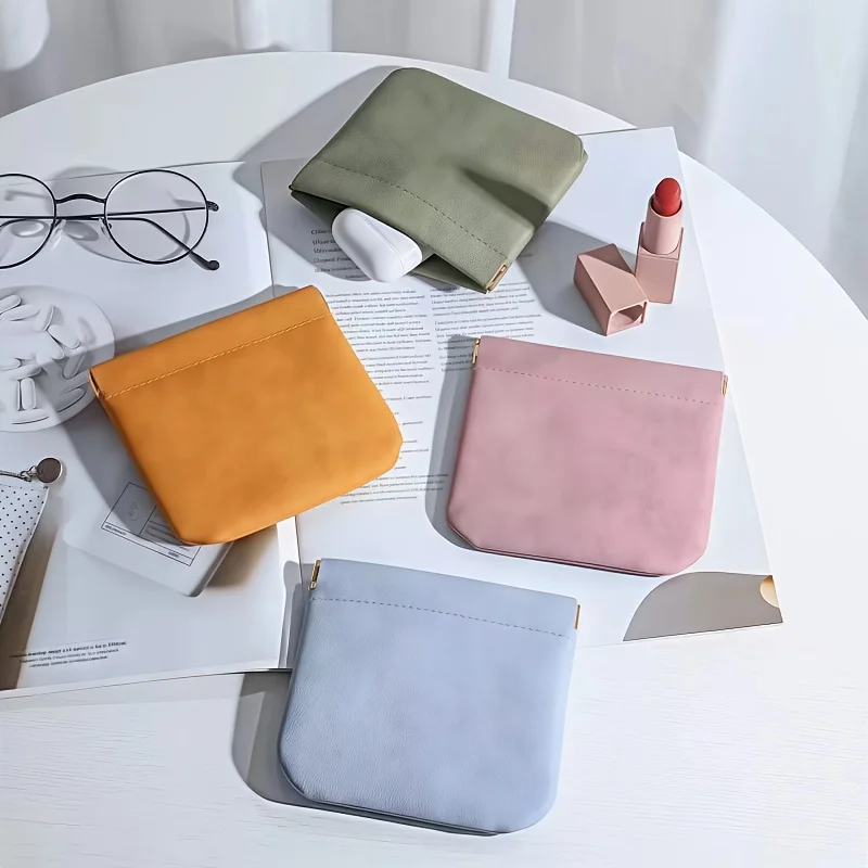 Multi-functional Automatic Closing Makeup Bag Portable Coin Purse for Lipstick Earphones, Fashion Mini Travel Storage Organizer