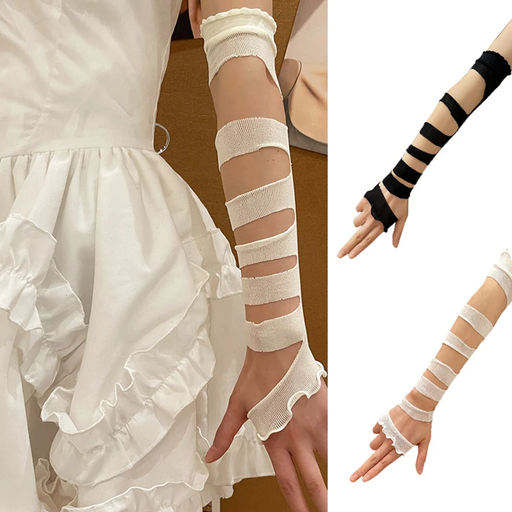 

Girl Arm Cover Party Long Bandages Sleeves Black Arm Gloves White Fingerless Gloves Personal Retro Bandage Tie Sleeves Cosplay