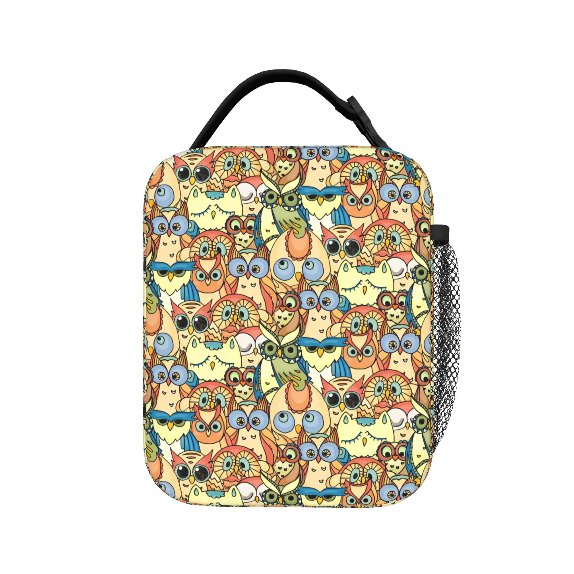 Vintage Cartoon Owl Lunch Bag Animal Print Portable Insulated Lunch Box Child School Print Cooler Bag Thermal Tote Handbags