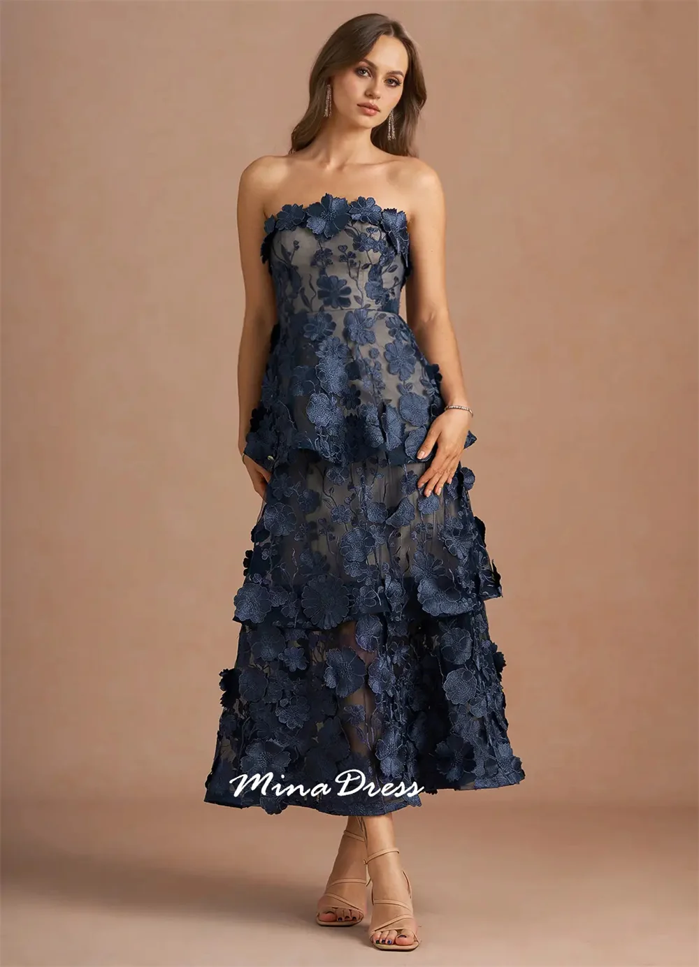 Abiti da sera da donna di lusso Mina Level per occasioni speciali Abito con spalla sottile rimovibile personalizzato con fiori a corsetto