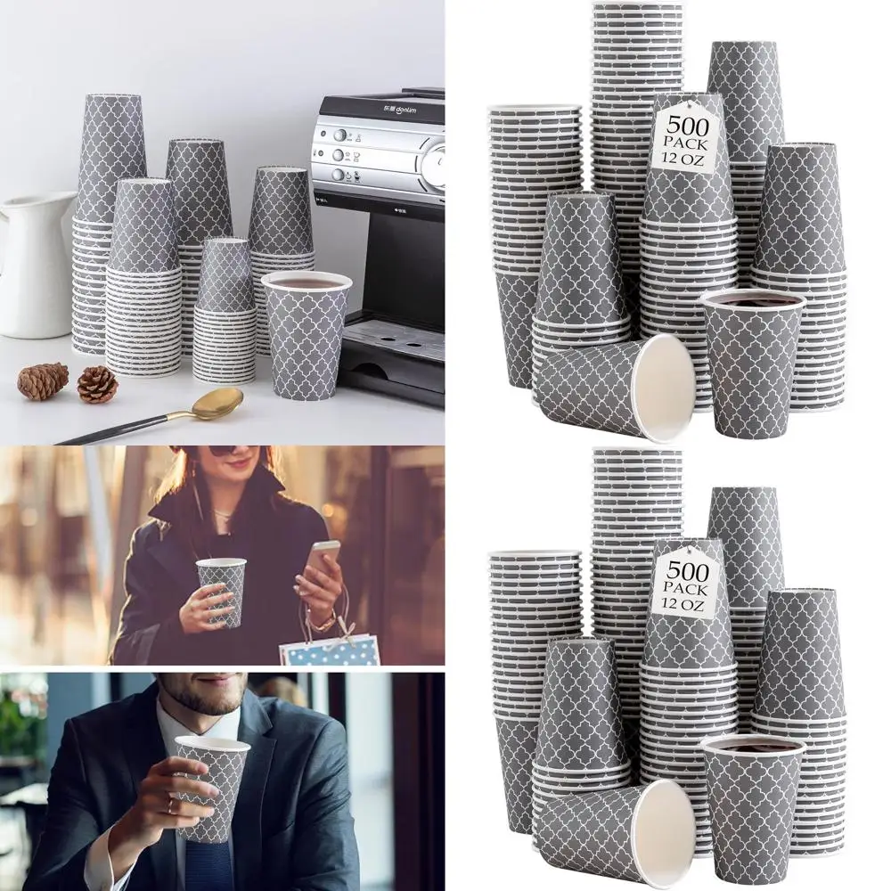 

500 шт. одноразовые стаканчики на 12 унций, бумажные изолированные стаканчики для горячих и холодных напитков, без крышек