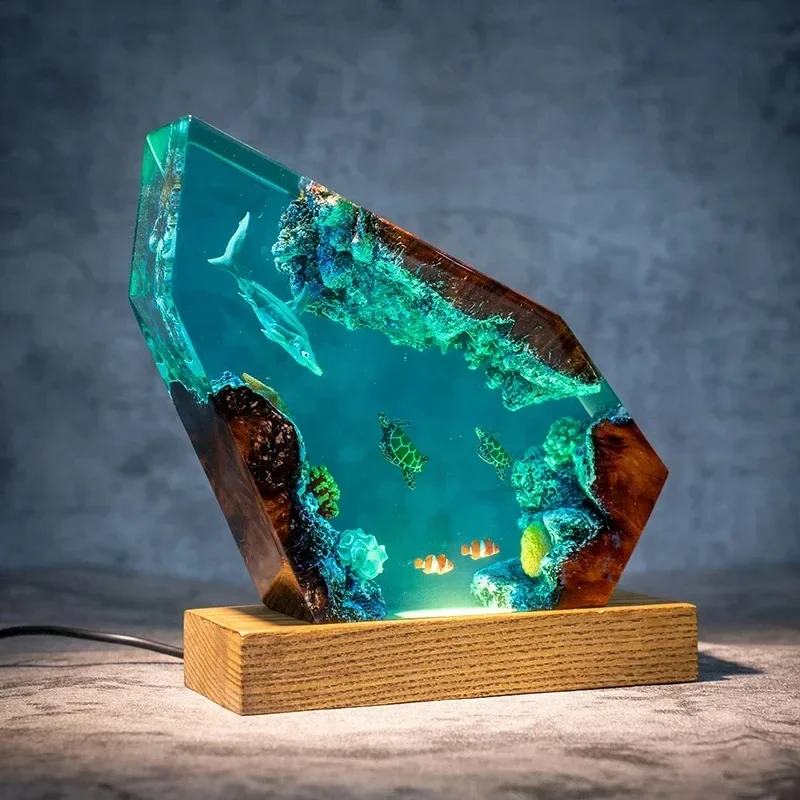 Ocean Animals Shark Organism Resin Table Light Creactive Art Decoration Lamp Marine Landscape Theme Night Light USB Charge