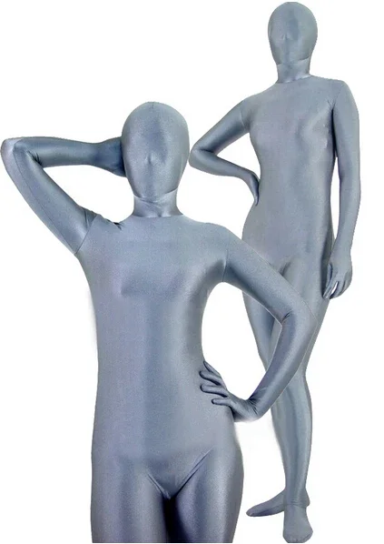 

Оригинальный фетиш-костюм зентай на Хэллоуин, косплей, лайкра, сексуальный костюм, блестящие серые колготки унисекс из спандекса