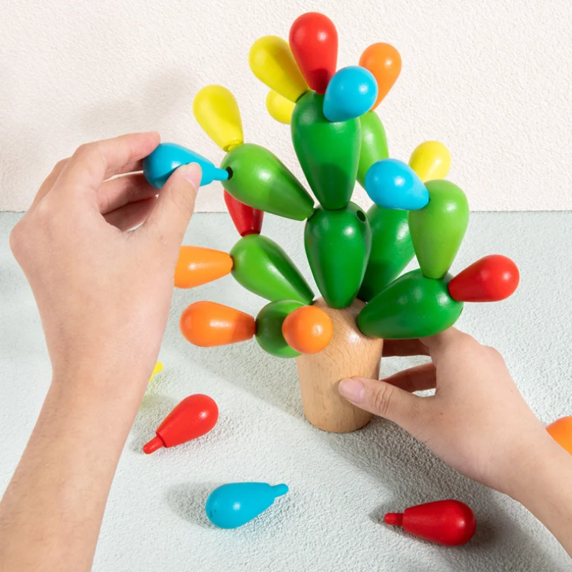 Kreative Kaktus-Bausteine aus Holz für Kinder – pädagogisches Frühlern-Kaktusspielzeug für logisches Denktraining