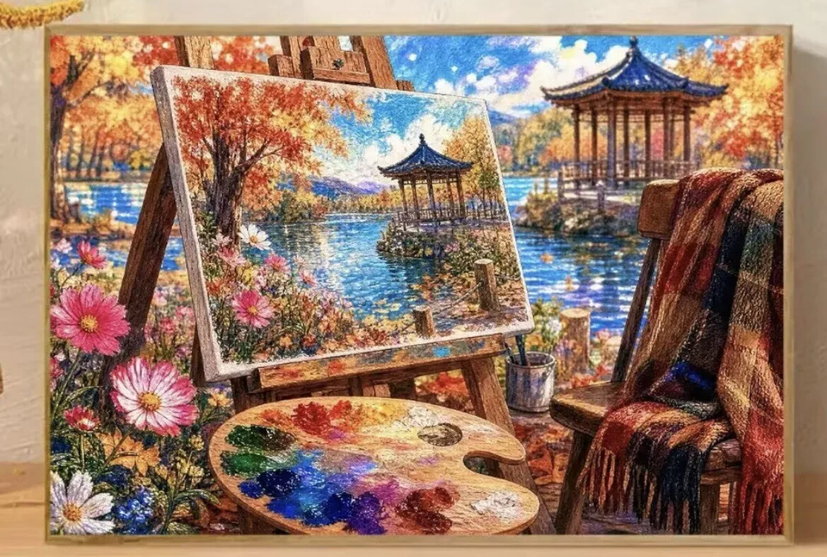 9CT 130X90CM Autumn Needlework,DIY Living Room Printed Cross Stitch,Set For Embroidery Kit Full Cotton Threads 76 Colors