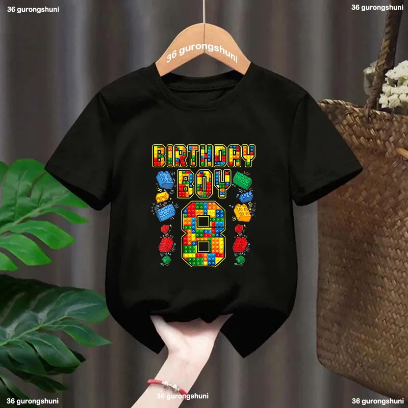 Black Tshirt New Kids 4-9th Birthday Master Builder Block Building Boys Tshirt Birthday Party Dress Tshirt Boys Shirt Tops