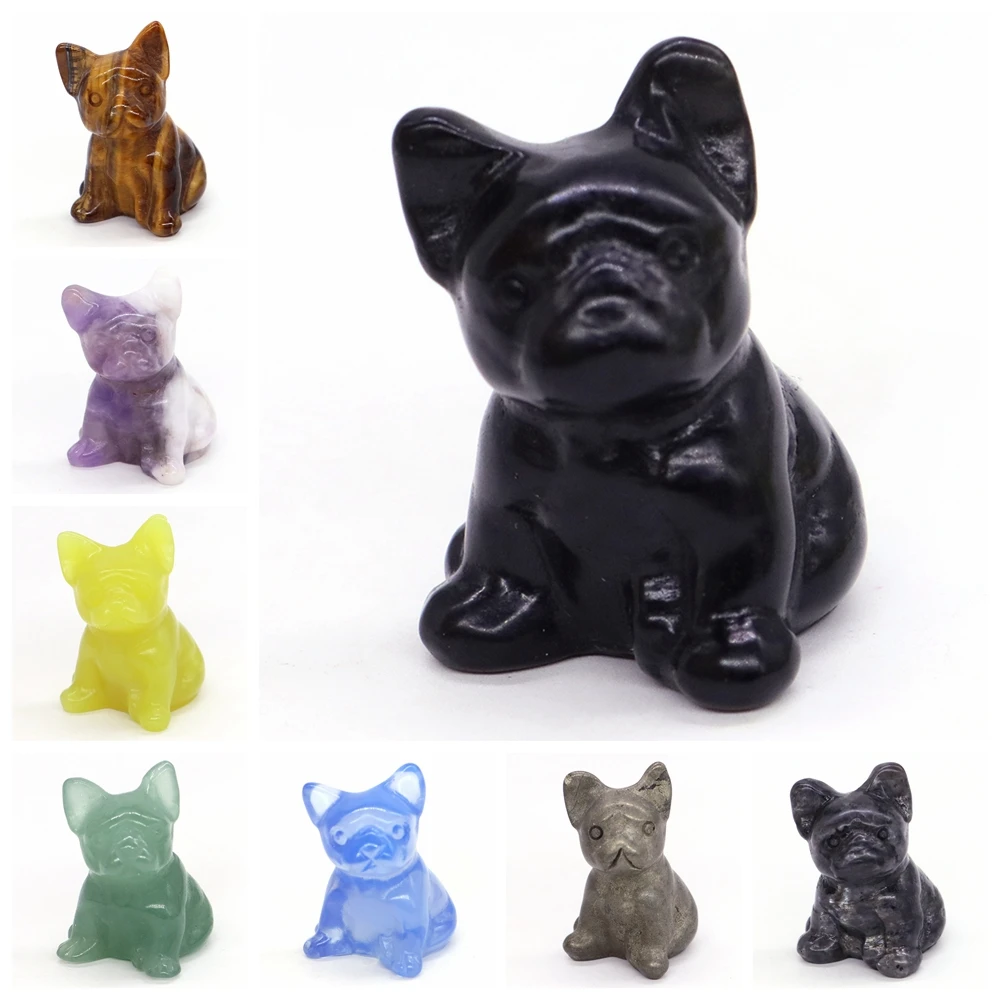 

1.2" Bulldog Dog Statue Natural Stone Crystal Carving Reiki Healing Animals Shaped Gemstone Bulk Craft Home Decoration Wholesale