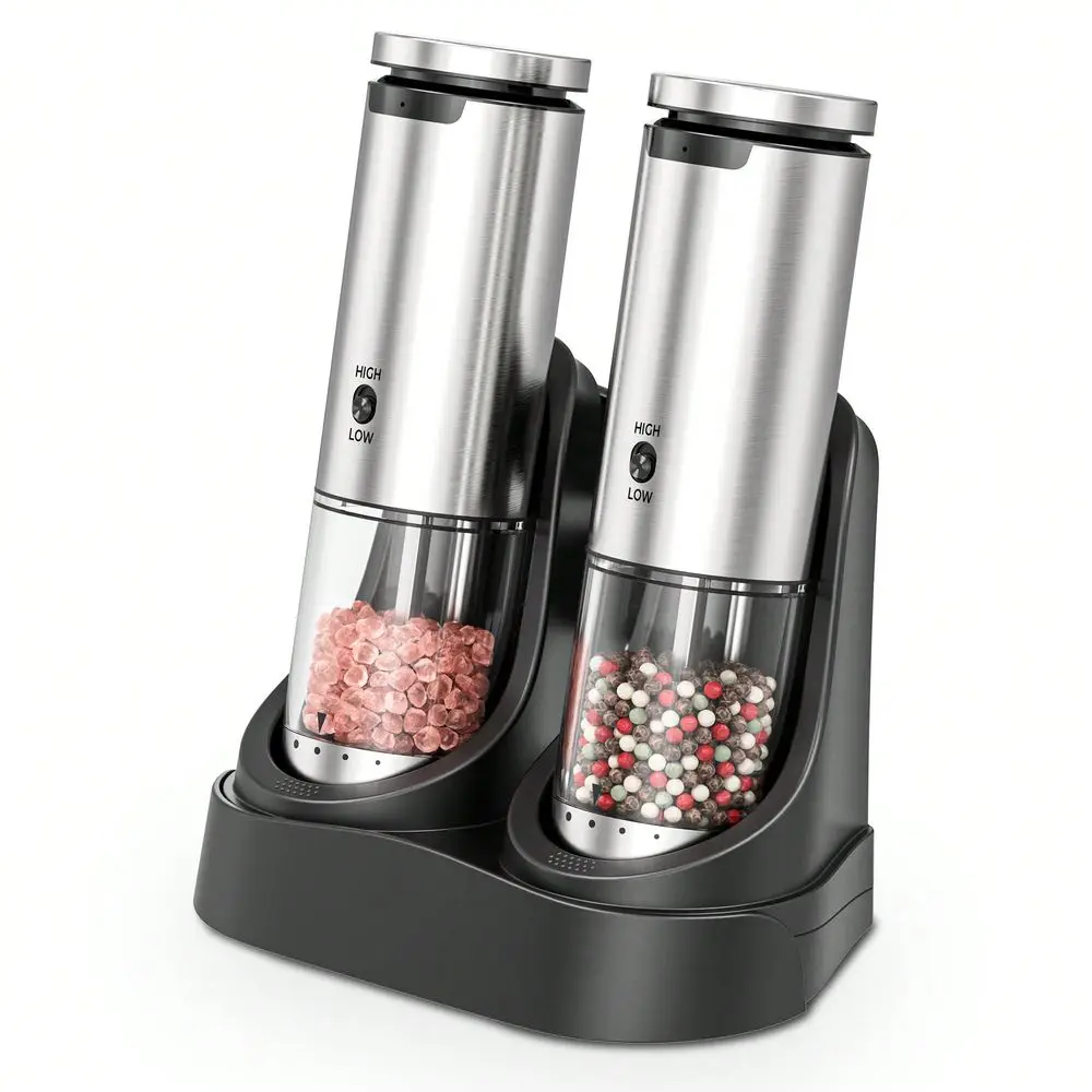 

Electric Pepper Grinder With Rechargeable Base ABS Motor Suitable For Peppercorns Spices, 6 Adjustable Settings, BuiltIn LED Li