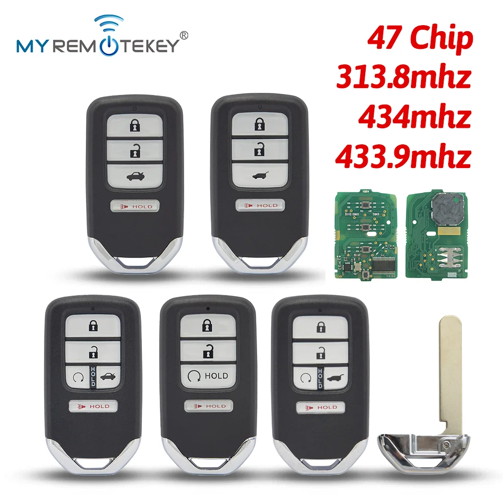 

Умный ключ MYREMOTEKEY, 47 чипов, кнопка 4/5 для Honda Civic KR5V1X-313,8 МГц KR5V2X-433,9/434 МГц