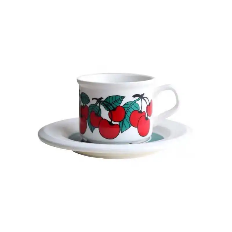 Vintage Cherry Coffee Cup Medieval Afternoon Tea Set Ceramic Black Tea Latte with Dish Plate