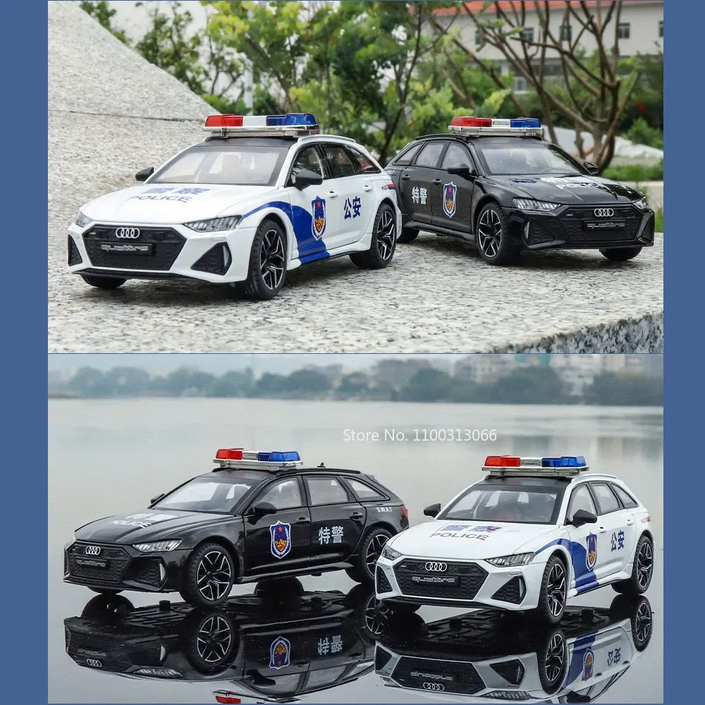 1:24 Alloy Audi RS6 Models Toys Police Cars with Light Music Pull Back Vehicles Rubber Tires Miniature Car for Child Adult Gifts