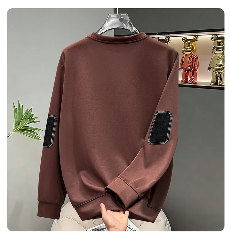 Plus Size Men Autumn Sweatshirt Embroidered Lettering Spliced Design Trendy Patchwork Color Block Crew Neck Casual Top170kg 10XL