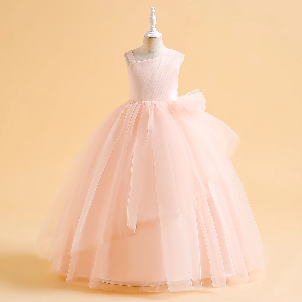 Elegant Girls Tulle Party Princess Dresses Wedding Bridesmaid Puffy Prom Gown For Flower Girl Birthday Sleeveless Long Ball Gown