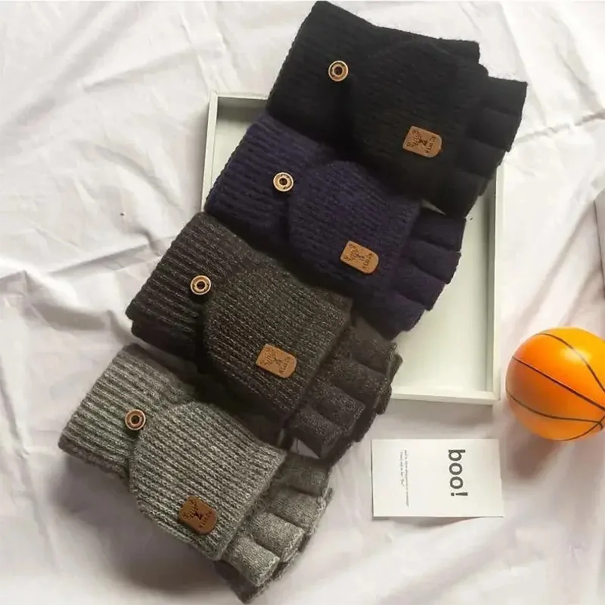 New Fingerless Flip Gloves for Men and Women Winter Thickened Warm Half Finger Gloves, Knitted Touchscreen Student Accessory