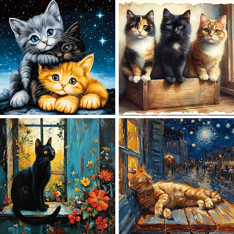 

GATYZTORY New Arrival Diamond Mosaic Cat Animal Full Square Round Diamond Painting Cartoon Kit Embroidery Child Hobby