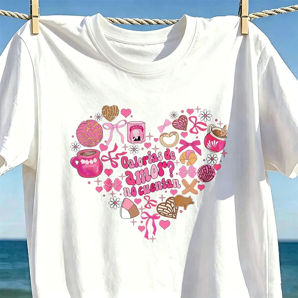 Mexican Sweet Heart Unisex Tee Casual Cotton Tshirt Spanish Pastry Streetwear Tops Latin Culture Lovers Valentine Gathering Wear