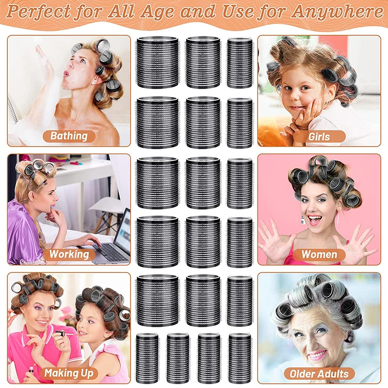 13 stücke Schwarz Selbst Grip Lockenwickler Keine Hitze Lockenwickler Heatless Locken Haar Pony Volumen Selbst-klebe Haken DIY Styling Werkzeuge