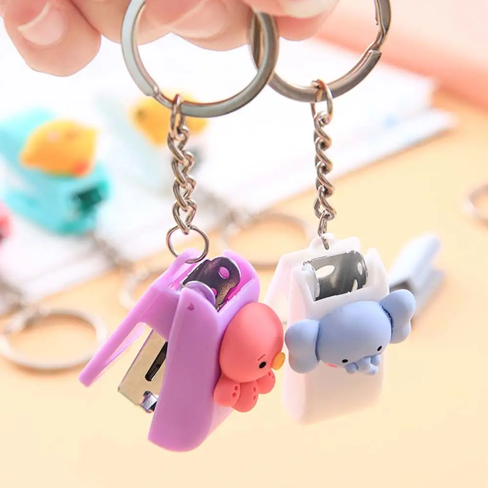 Creative Macaron Key Ring Pendant Cartoon Mini Student Supplies Stapler Key Chain Binding Tools Mini Stapler Stapler