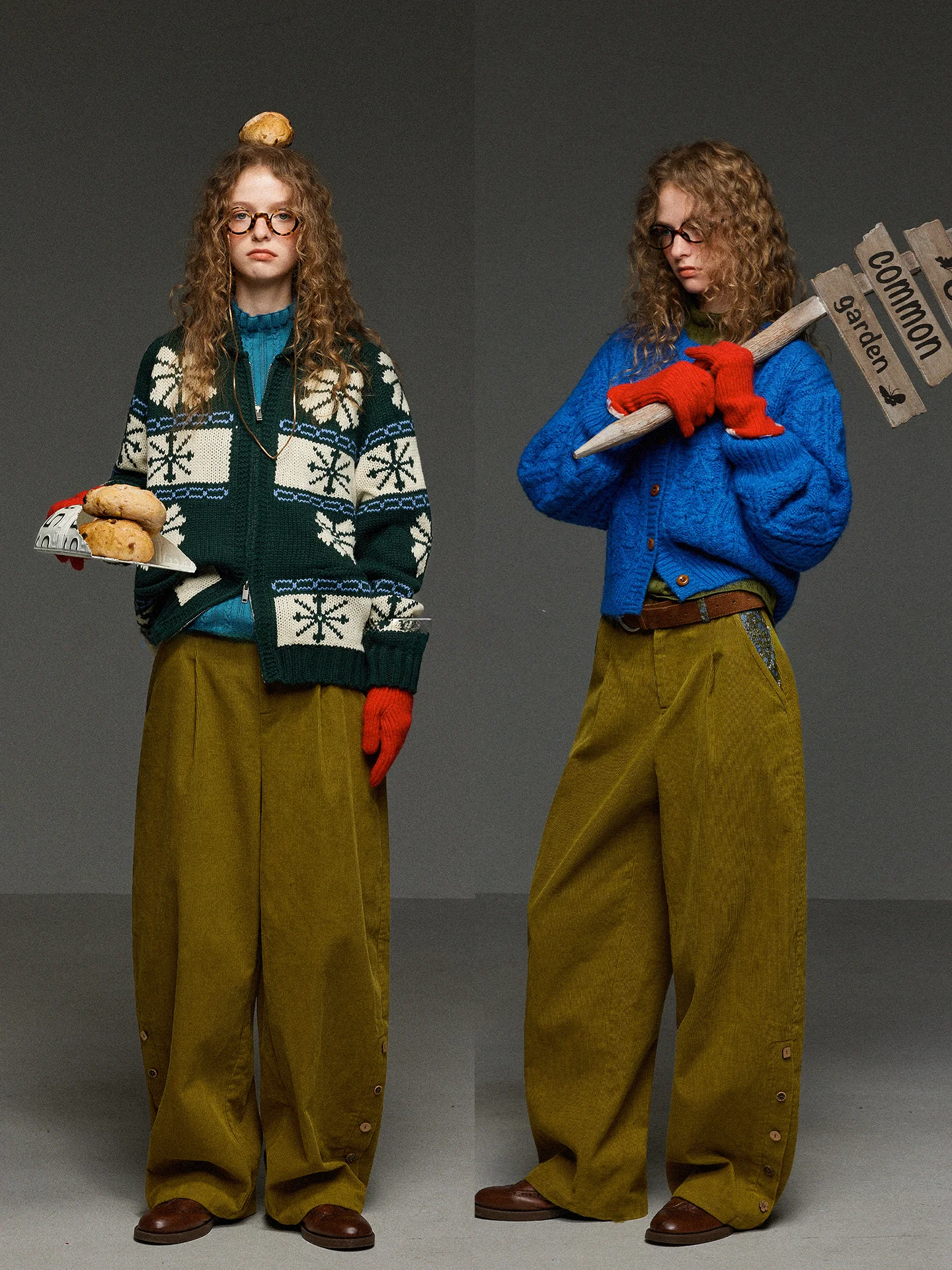 

Retro Design Button Decorated Corduroy Wide Leg Casual Pants Women Loose Slimming High Waist Straight Cut Floor Length Trousers