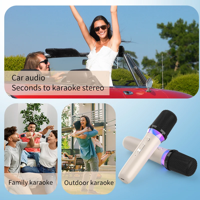 VAORLO DS-K2 Bluetooth Wireless Moving-Coil Microphone Karaoke Companion RGB Light KTV DSP Mixer System For PC Wired Speaker Car