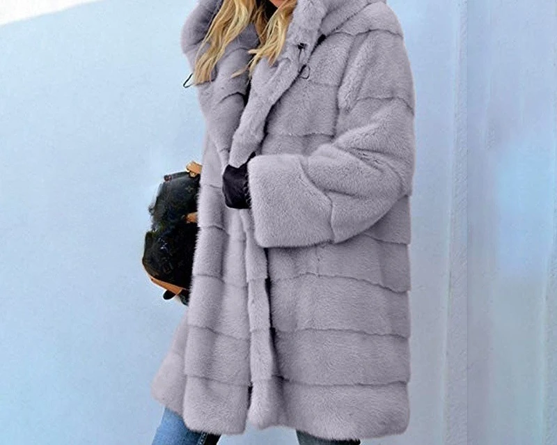

Однотонное свободное плюшевое пальто с капюшоном среднего и длинного цвета, осеннее и зимнее теплое пальто, выглядит тонким