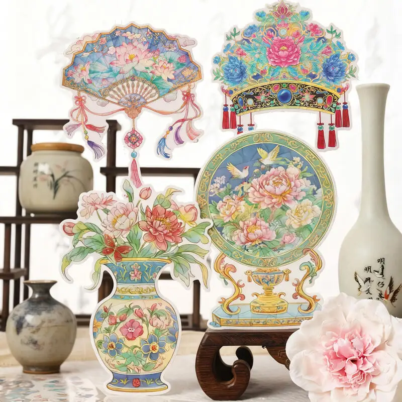 Card Lover 3 Pcs [Ancient Poetry Series] Landscape Stickers Hundred Flowers Fragrance Cloud Brocade Flowing Light Scrapbooking