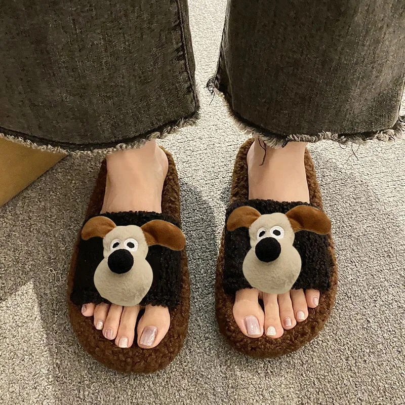 Role Play Pilot Gromit Cartoon Furry Slippers Kawaii Thick Soled Comfortable Non-Slip Household Shoes Couple Cotton Shoes