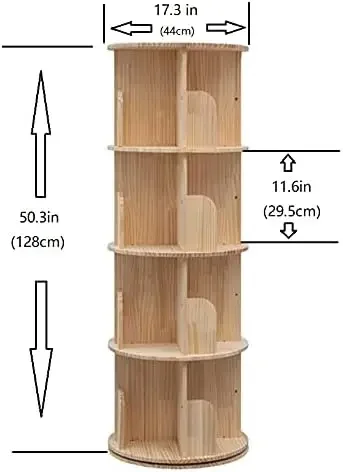 Rotating Bookshelf 360 Display 4 Tier Floor Standing Bookcase Storage Rack for Kids&Adults Solid Wood Bookshelf Organizer