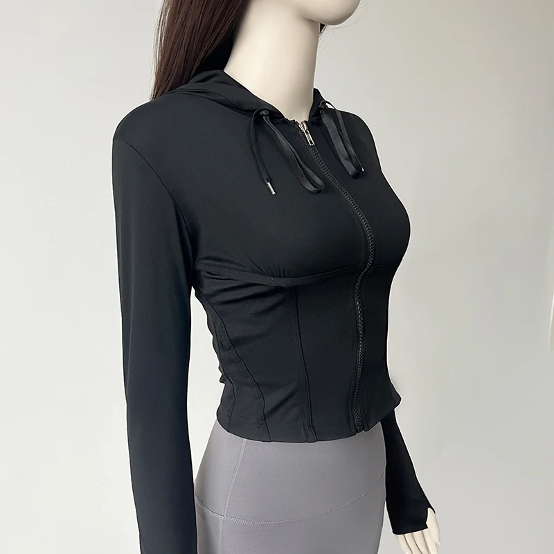 سترة قصيرة بغطاء للرأس للنساء للخريف واليوجا سترة رياضية للسيدات #5