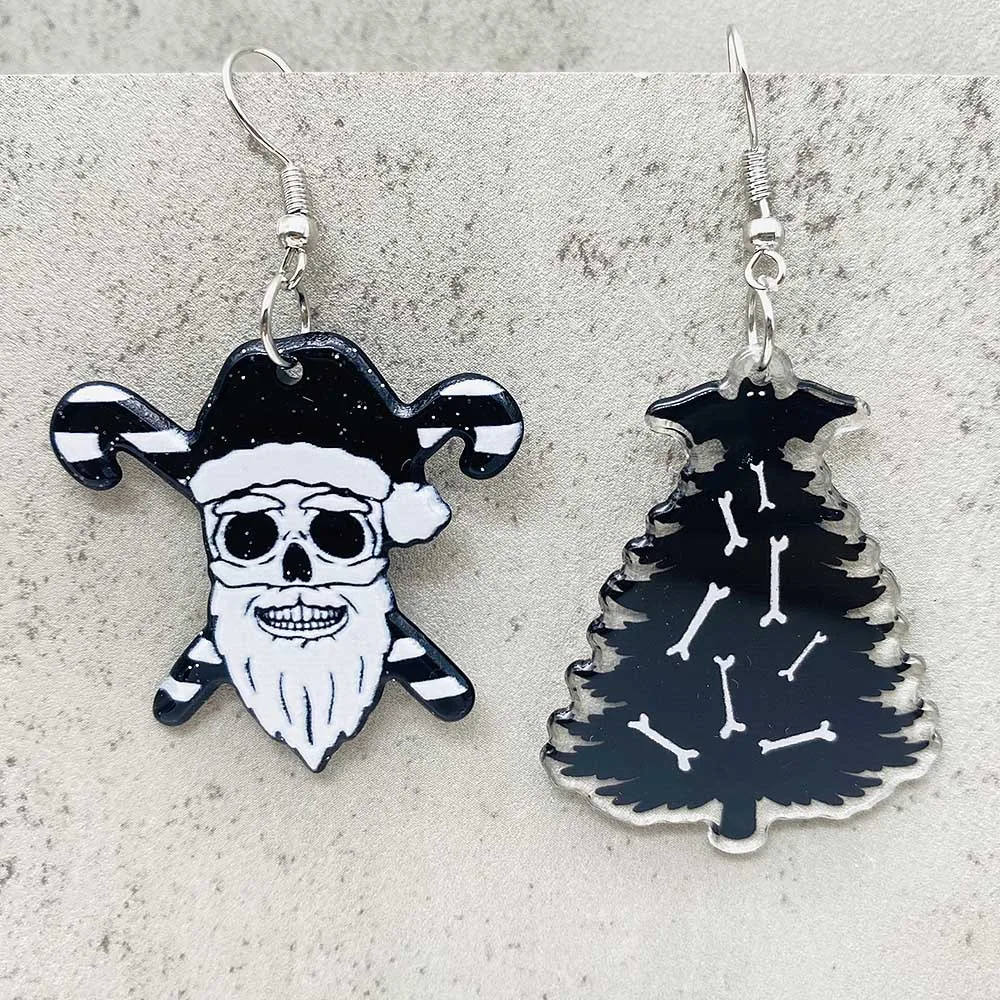 Terrifying Christmas Earrings Black Christmas Tree Hat Snowman Acrylic Drop Dangle Earrings for Women Jewelry Holiday Gifts
