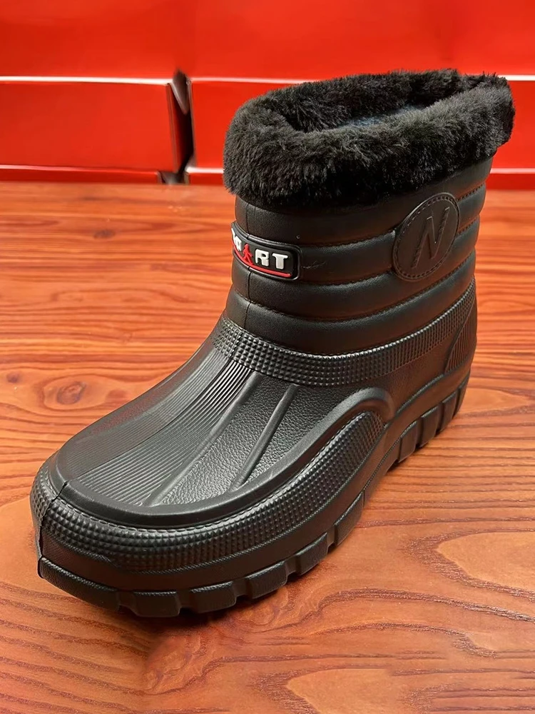Men\'s Winter Thickened Waterproof Snow Boots Cotton Shoes for Elderly Warm Casual round Toe Flat Heel High Top Work Boots