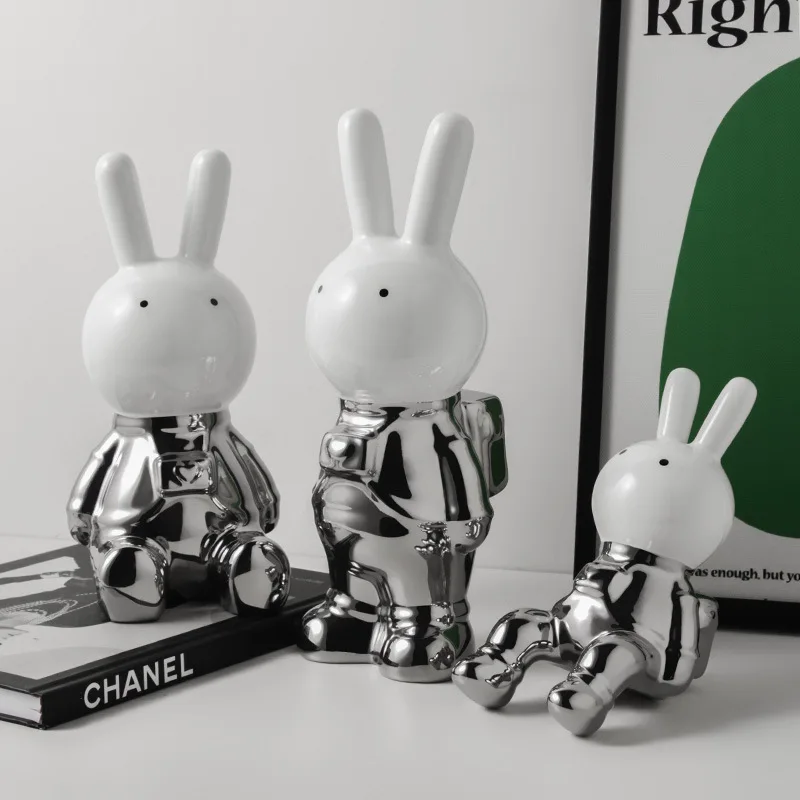

Silver-Plated Astronaut Rabbit Figurine -Cartoon-Inspired Luxe TV Stand/Desktop Ornament,Home Decor Item/Décoration Maison Piece