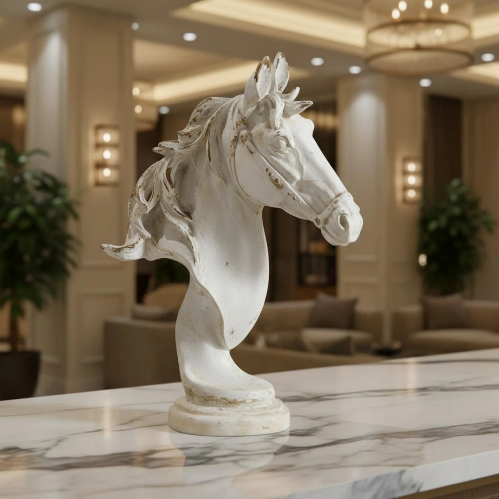Horse Bust Sculpture Tabletop Display Horse Head Bust Ornament Aged Finish Home Decoration Stable Base for Entryway