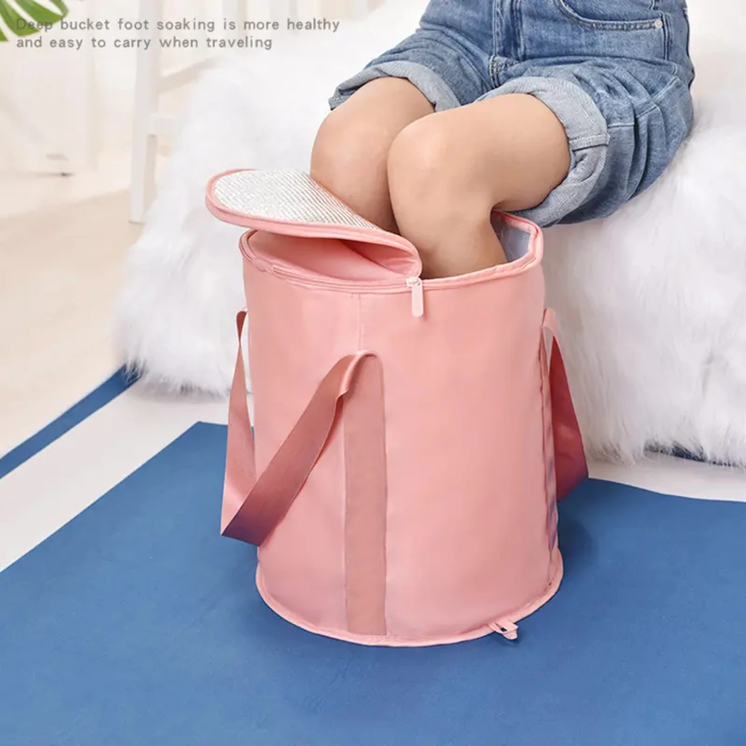 1pc Household Foot Bucket, Portable Travel Insulation Foot Bath, Foldable Foot Bucket With Cover Foot Bag, 36*30cm/14.2*11.8in