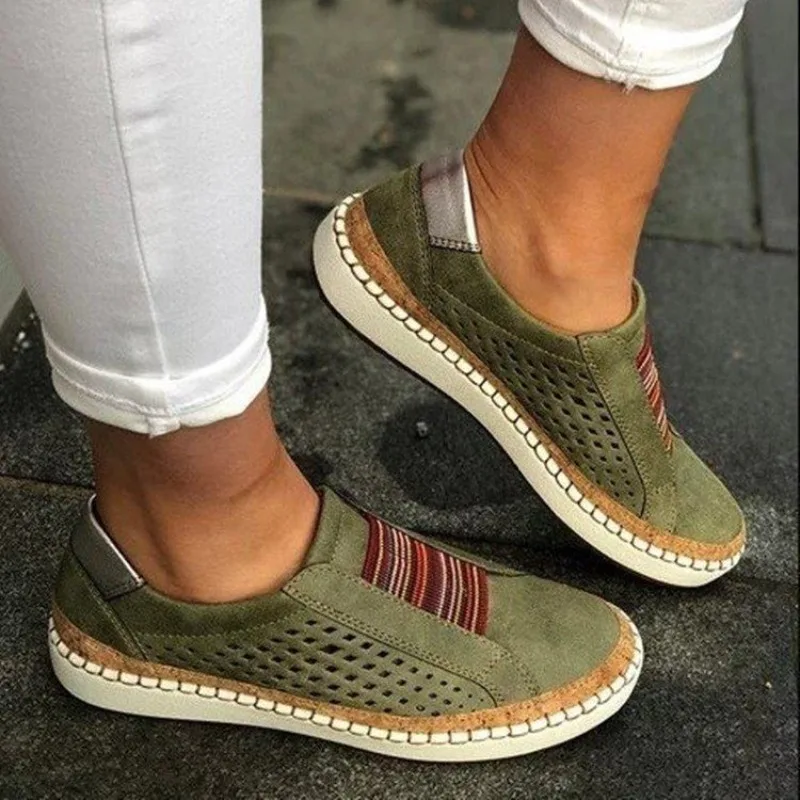 Spring/Autumn Women's Soft Bottom Comfortable suede Shoes Fashipon Hollowed-out Design Breathable Non-slip casual sneakers