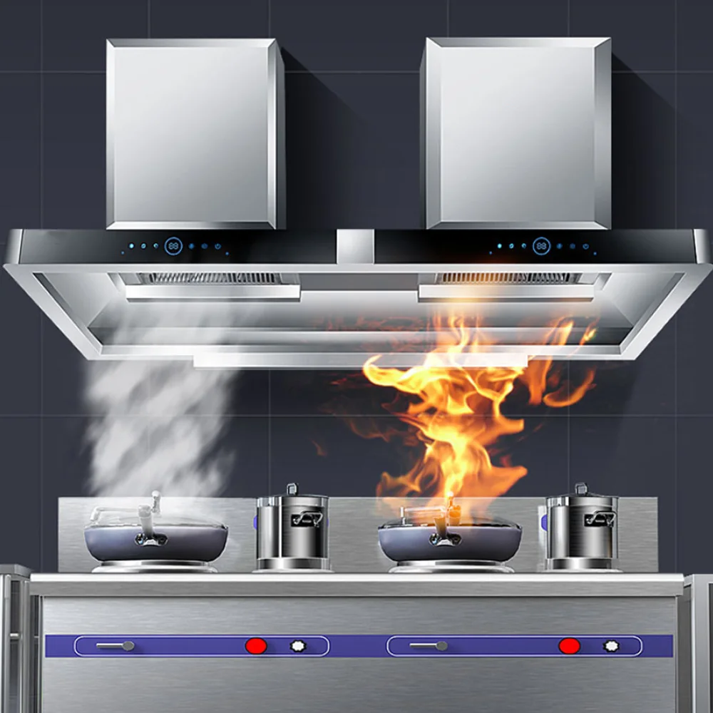 Commercial Electric Range Hoods for Hotels Schools Canteens Kitchens-Stainless Steel Top Suction Type Wall-Mounted