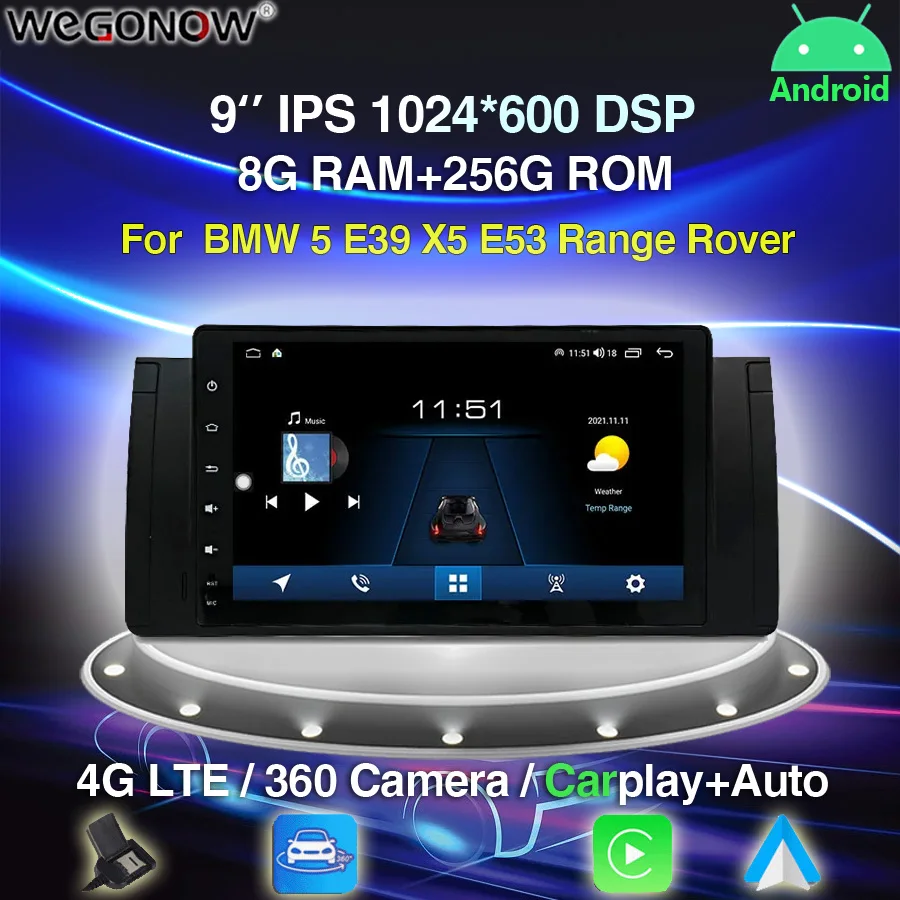 7862 8G+256G DSP Carplay Auto Android 12.0 IPS Car DVD Player GPS WIFI Bluetooth 5.0 RDS Radio For BMW 5 E39 X5 E53 Range Rover