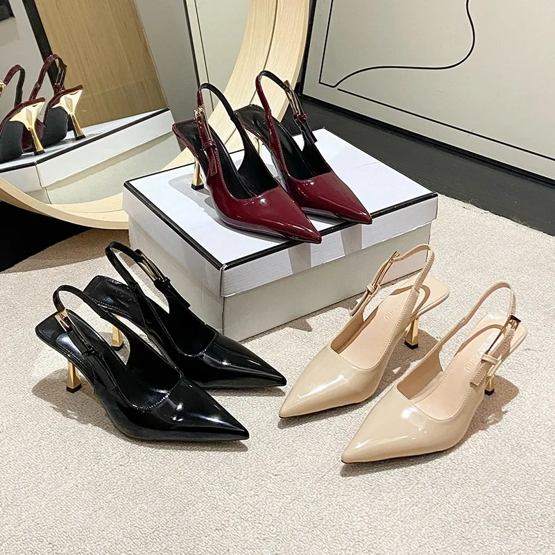 

Women's High Heeled Sandals Temperament Pointed High Heeled Single Shoes Sexy Patent Leather Banquet Party High Heels for Women