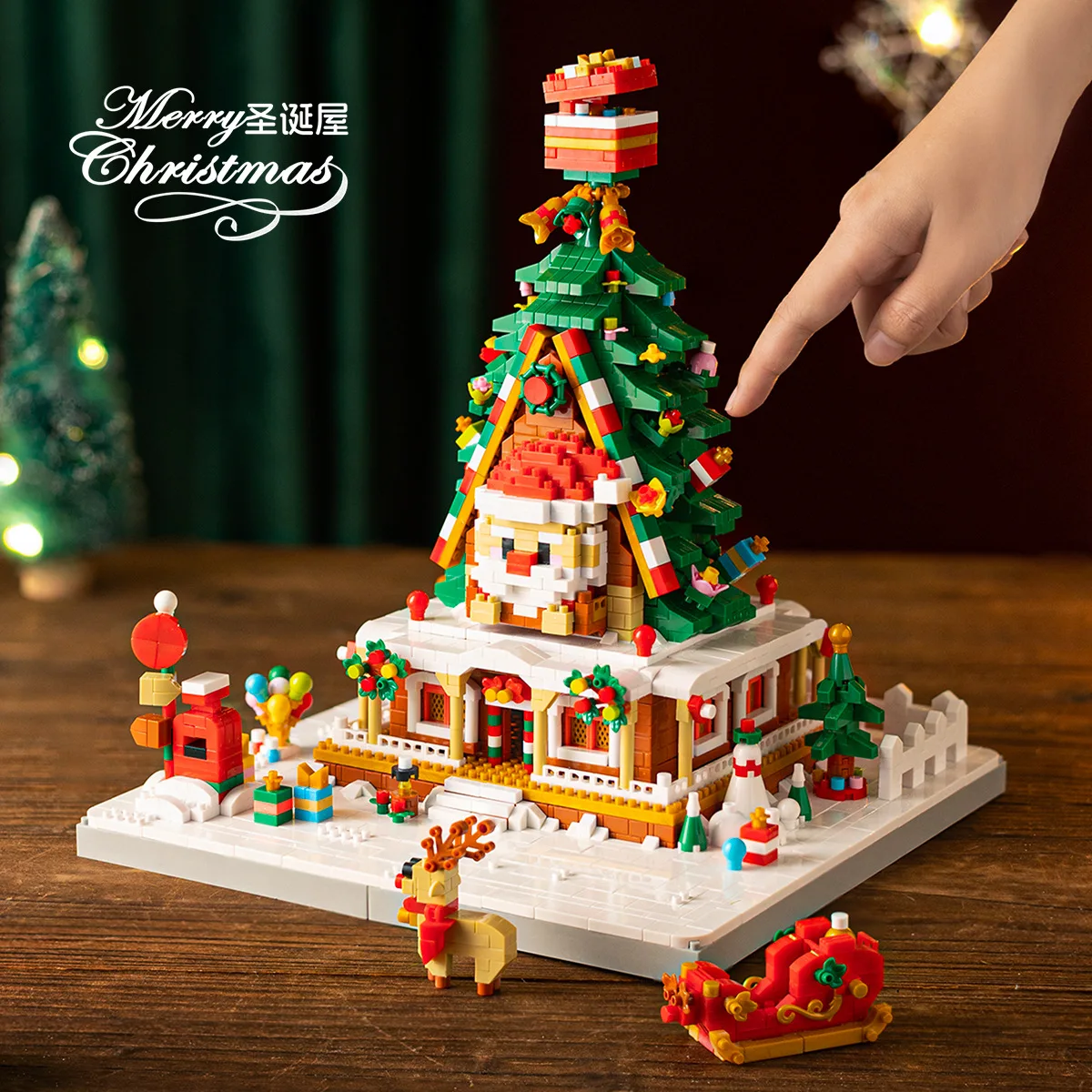 مجموعة مكعبات بناء بيت شجرة سانتا كلوز الخيالية لعيد الميلاد، لعبة بيت الثلج في عطلة الشتاء، هدية عيد الميلاد للأطفال #3